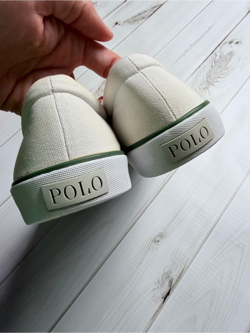 Polo by Ralph Lauren White Canvas Boat Shoes with Brown Laces size 9D - Picture 4 of 8